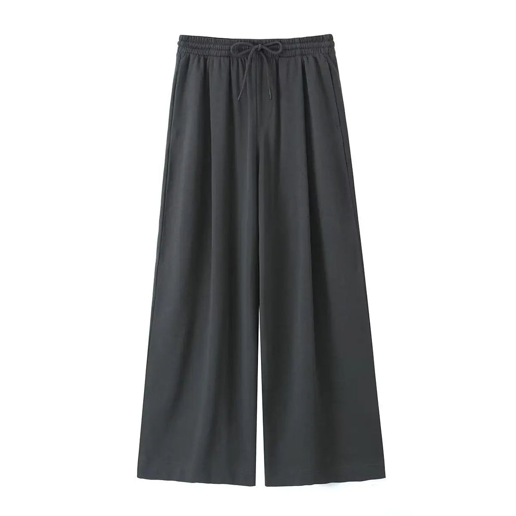Woman Drawstring Long Pants Autumn High Waist Loose Wide Leg Trousers Female Sweatpants