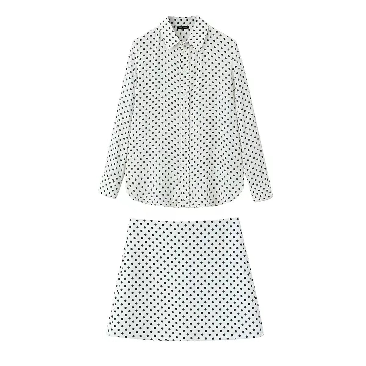 2 Piece Set Dot Printed Singlebreasted Lapel Loose Shirt Top Blouse Female Mini Pencil Skirts