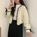 French Style Cardigan Autumn Winter Sweet Bow Knitted Sweater Coat Knitwear Simple Clothes