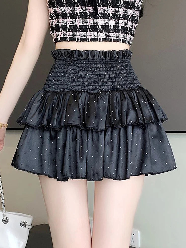 Y2k Ruffles Pink Mini Skirts Sweet Kawaii High Waist a Line Skirt Summer Korean Black Ball Gown Skirts