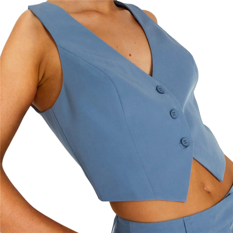 Vest Waistcoat for Y2k Clothes Color Slim Fit V Neck Sleeveless Button Down Crop Top Outwear Gilet