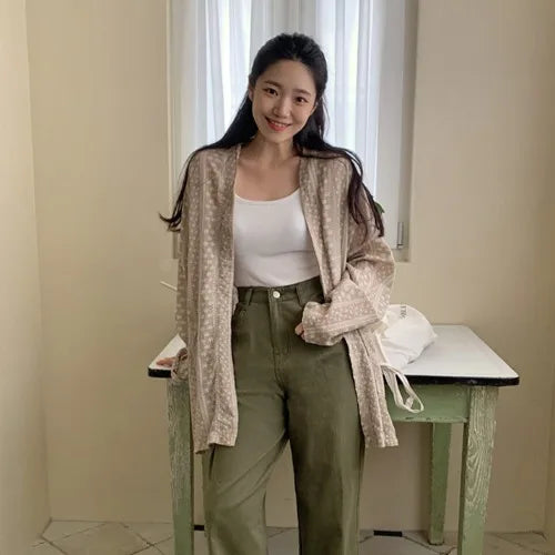 Korean Style Shirt Summer New Cardigan Shirts Outwear Long Sleeve Top Pocket Clothes