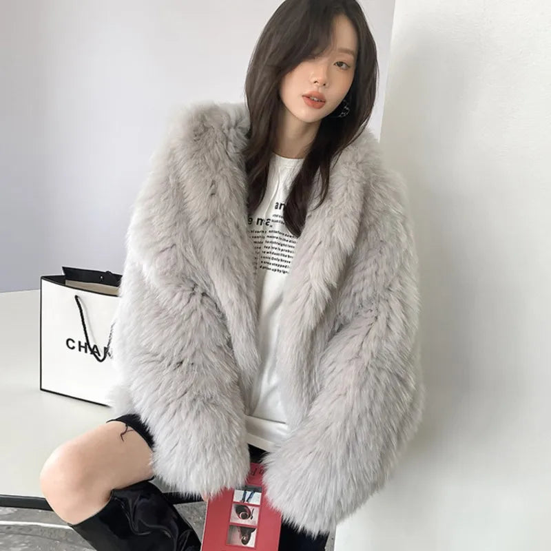 Winter Faux Fur Coat Hooded Loose Long Sleeve Outerwear High Street Fur Jacket Female Overcoats New