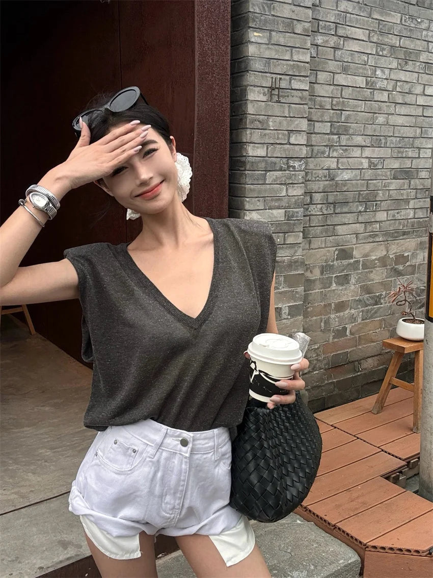 Gentle Sweater Vest Loose Knitted Minimalist Autumn Ol Slim Vneck New All Match Coats
