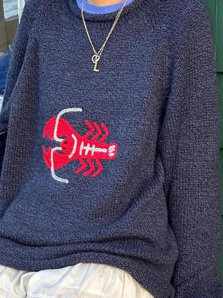 Y2k Goth Cartoon Sweater Long Sleeve Knitted Pullovers Oversized O-neck Warm Cotton .