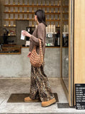 Leopard Printed Loose Wide Leg Pants High Waist Long Trousers New Lady Commute