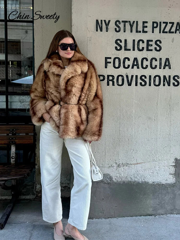 Oversized Fluffy Faux Fur Coats for Winter Autumn Loose Lapel Cardigan Jacket High Street Warm Outwear New