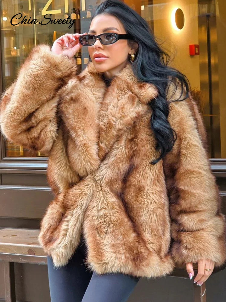 Oversized Fluffy Faux Fur Coats for Winter Autumn Loose Lapel Cardigan Jacket High Street Warm Outwear New