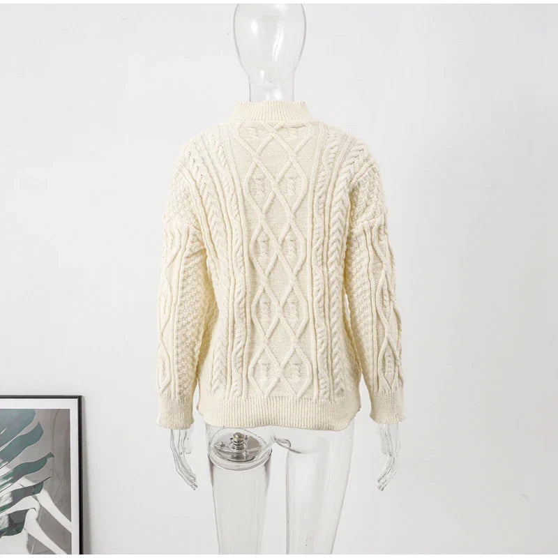 Thick Twisted Sweater Autumn Long Sleeve O-neck Female Knitted Pullover Loose Lady Kintwear Tops