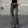 Distressed Washed Loose Cargo Jeans Spring New Korean Low Waist Pleated Denim Wide Leg Pants
