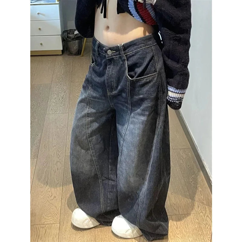 Jeans Y2k American Style Wide Leg Denim Trouser Design Hip Hop Straight High Waist Baggy Denim Pants