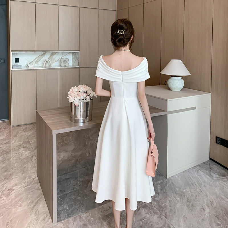 White Midi Dresses for Classy Summer Short Sleeve Vneck Blackless Long Dress Red Bodycon Party Evening Dress