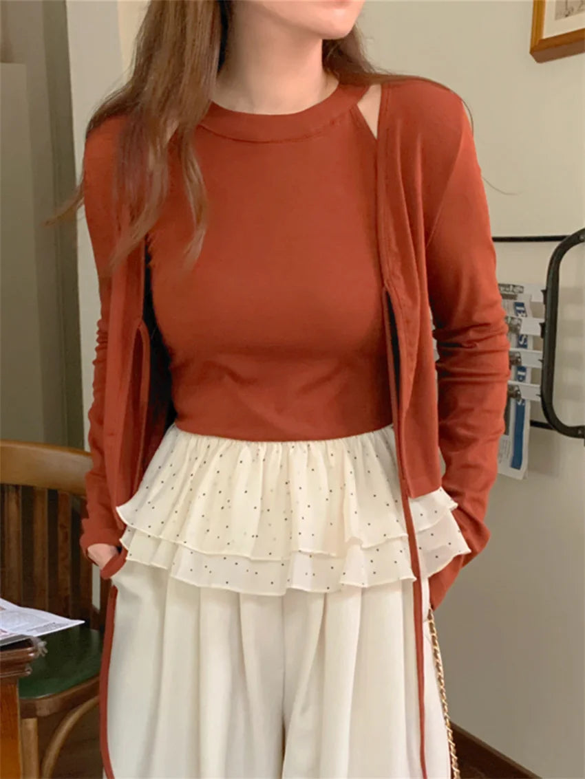 Retro High Street Coats Slimfit New With Halter Tank Tops Autumn Daily Office Lady Gentle