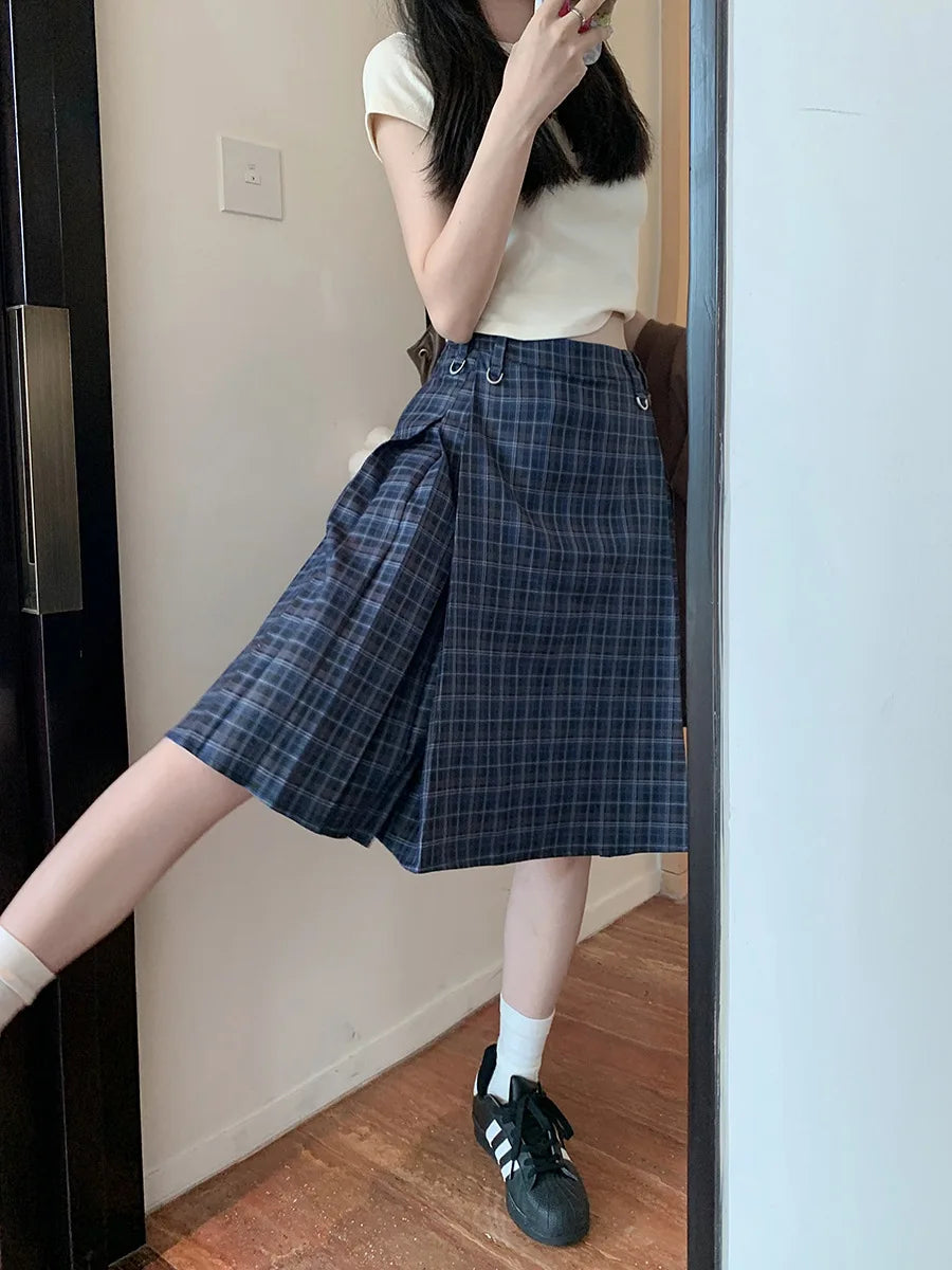 American Preppy Plaid Skirt Harajuku Clothing Highwaisted Pleated Skirts Korean Aline Skirt