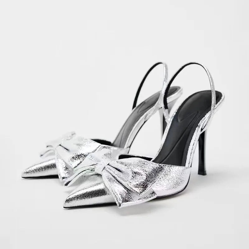 Square Rhinestone Mid Heels Pumps for Woman White Tassel Texture Black Sole Slingbacks Shoes Point Head Spike Heel Sandals