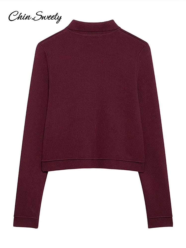 _ Skirts 2 Piece Set Burgundy Knitted Lapel Long Sleeve Button Cardigans Pleat High Waist A-line Skirt Lady Outfits