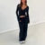 2 Piece Outfit V Neck Waist Tie T-shirt + Elastic Waist Pants Lounge Set Autumn Long Sleeve Crop Tops