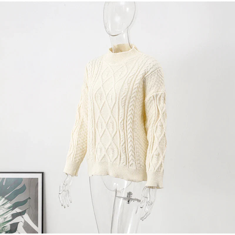 Thick Twisted Sweater Autumn Long Sleeve O-neck Female Knitted Pullover Loose Lady Kintwear Tops