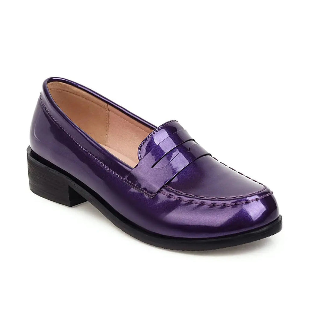 Spring Autumn New Low Heels Loafers Slip on Patent Leather Daily Work Shoes Purple Black Yellow 41 42 43