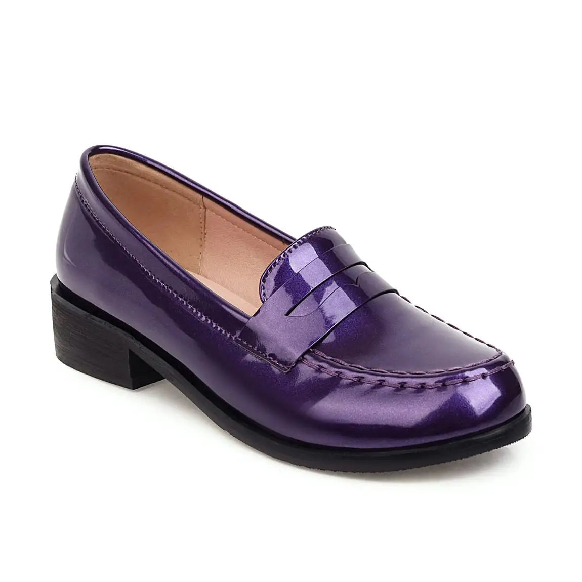 Spring Autumn New Low Heels Loafers Slip on Patent Leather Daily Work Shoes Purple Black Yellow 41 42 43