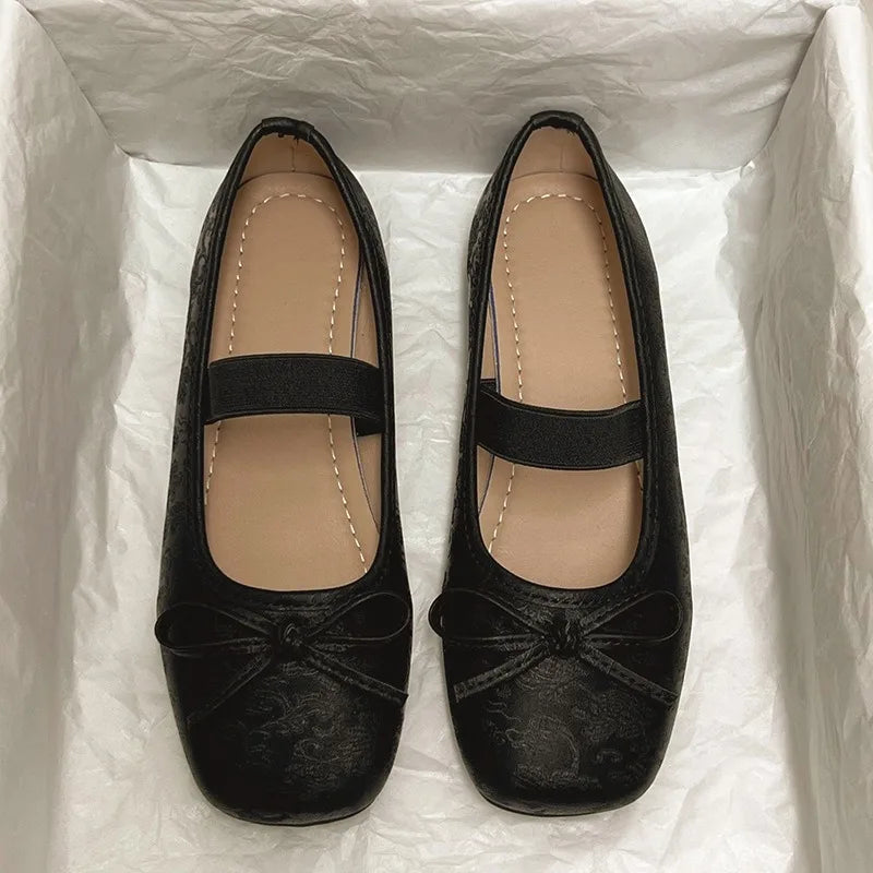 Ballerina Shoes Spring Autumn Comfort Nonslip Loafers Leather Flats Bowknot Mary Janes Shoes for