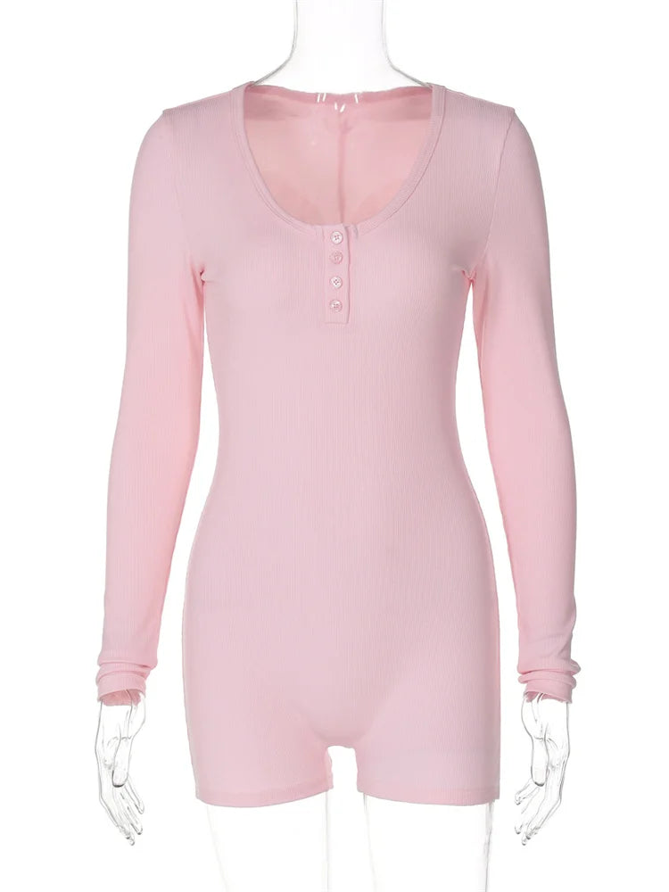 Skinny Ribbed Summer Yoga Jumpsuit Female Rompers Long Sleeve High Waist Bodysuit ’s Rompers