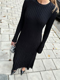 Black Autumn Knitwear Maxi Dress ’s Ribbed Loose Patchwork High Waist Dress Femal Bodycon Knit Dress