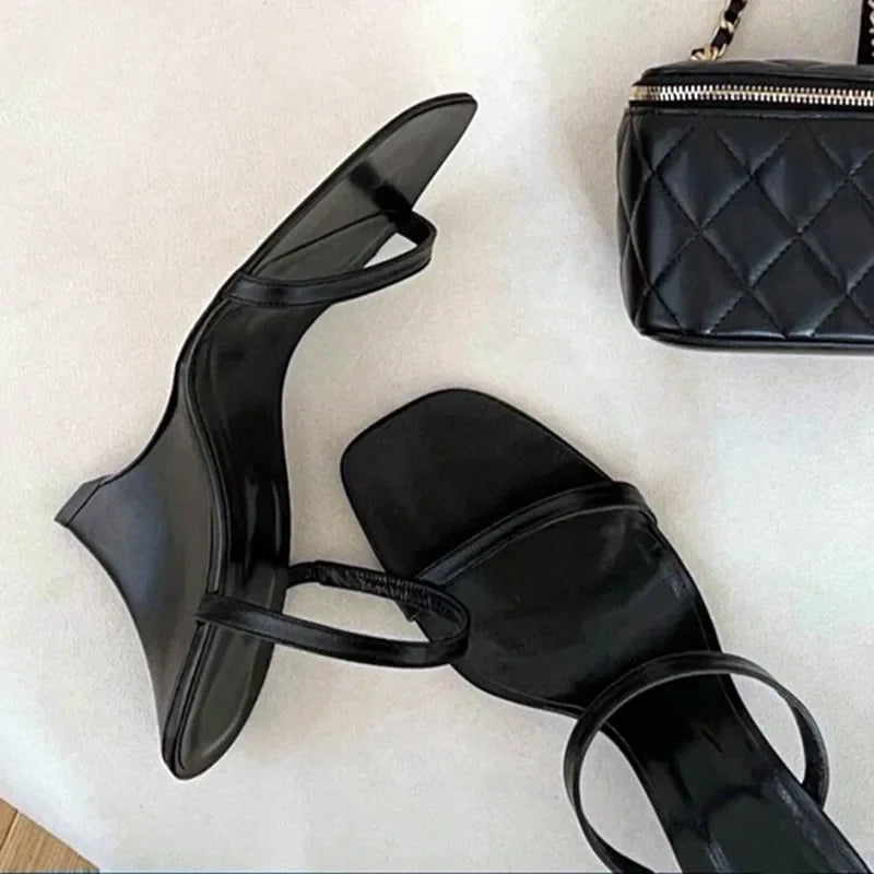 Wedge Heeled Sandals Slingback Slide Slippers Summer Square Toe High Heels Party Dress Shoes Sandalias