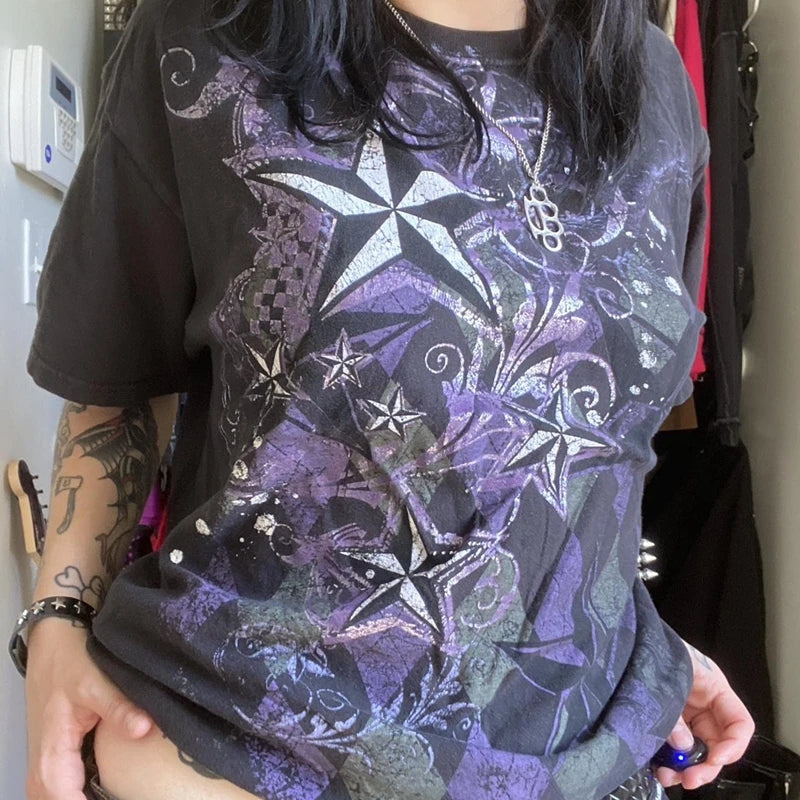 Y2k Grunge Cyber Goth Tee Skull Graphic Short Sleeve Crop Tops Japanese Kawaii 00s Retro Skater T-shirt