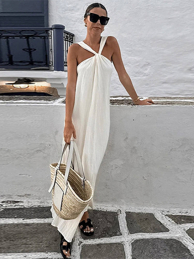 Halter Long Dress Sleeveless Backless Female Maxi Dress Spring Summer New Lady High Street Robe