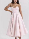 A-line Backless Midi Dress for Spaghetti Strap Sleeveless Loose Club Party Dress New