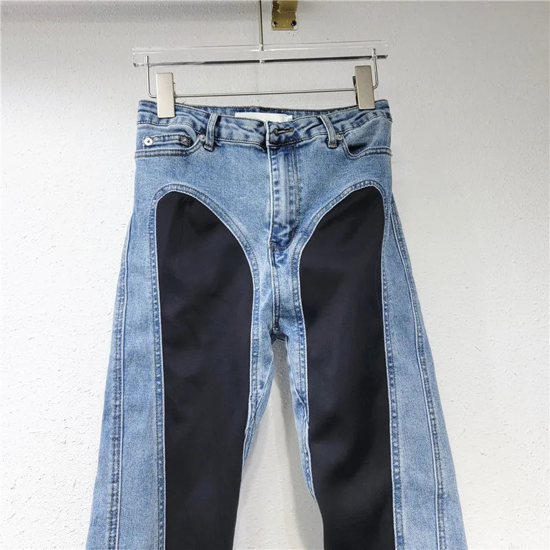 Denim Pants Contrast Color Slim Split Patchwork Thin Pencil Pants Autumn New