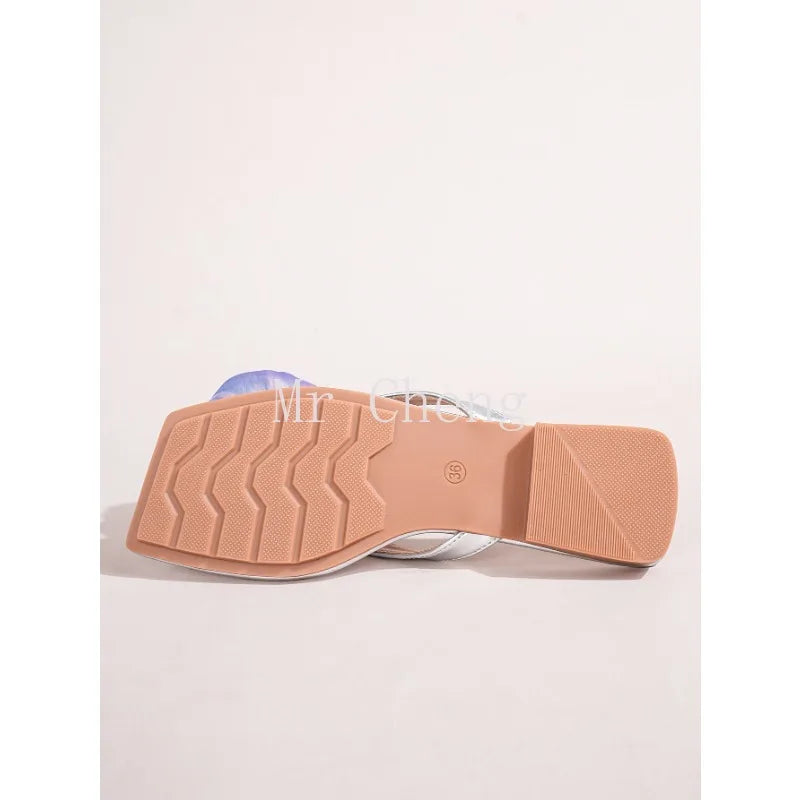 Brand Shoes Female Summer New Flowers Design Slippers Fashionable Outer Wear High Heel Slides