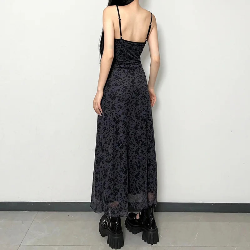 Y2k Dresses Summer Clothes Print Spaghetti Strap Sleeveless Bodycon Long Dress Grunge Fairycore Dresses