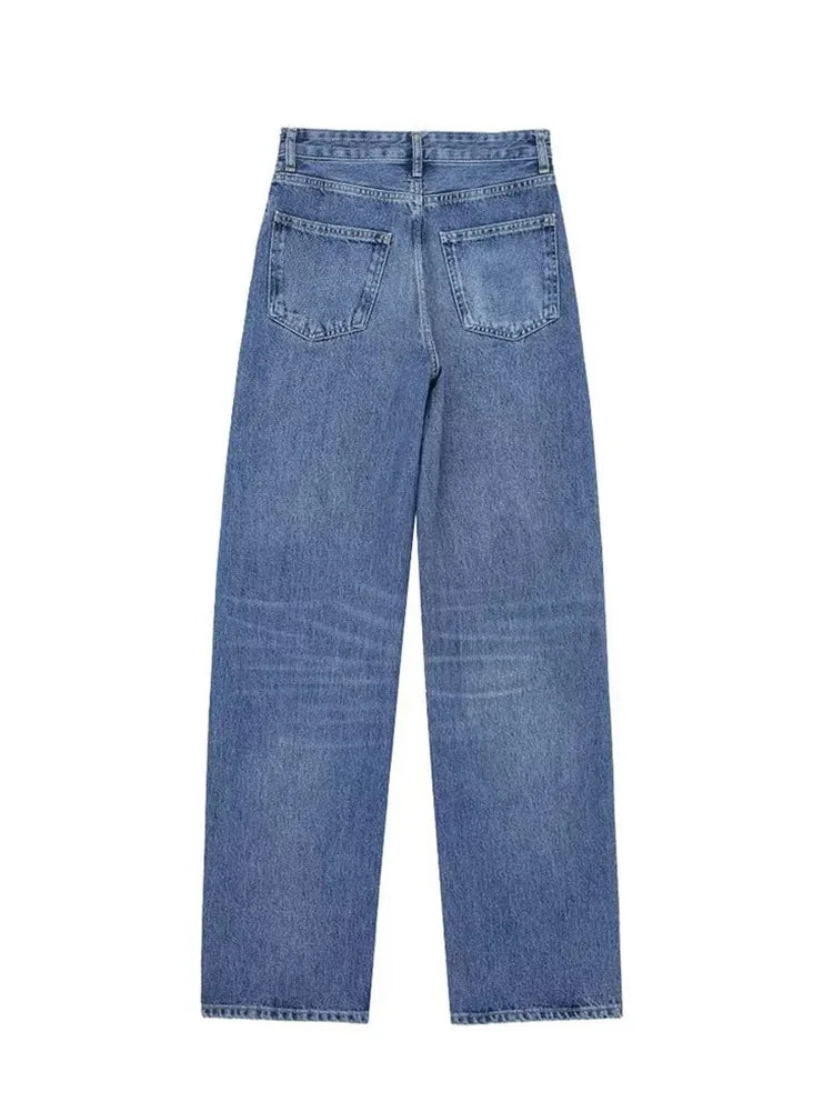 Spring Trousers for Denim Trend Tight Zipper Fly Long Pants Female With Pockets Woman's Straight Leg Jeans
