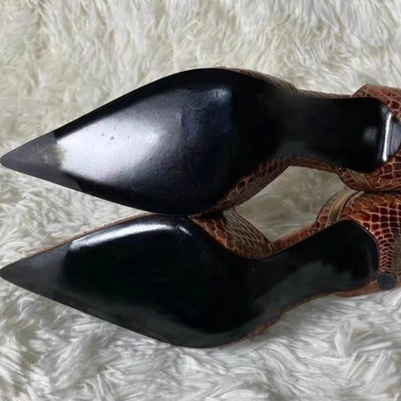 Snake Pointed Stiletto Sandals Belt Buckle Hollow Fine High Heel Sandals New Retro Designer Party Dress Shoes