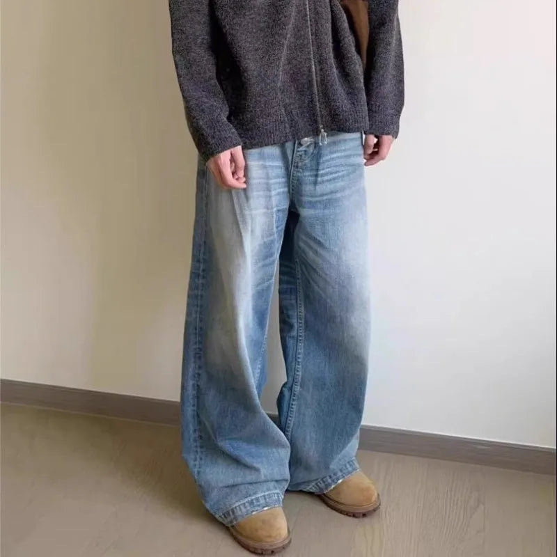 Straight Blue Jeans Woman Baggy High Waist Basic Denim Pants Korean Y2k Wide Leg Trousers