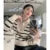 ’s Autumn Winter New Retro Lapel Half Zipper Contrasting Stripes Sweater Long Sleeved Loose Knitted Coat