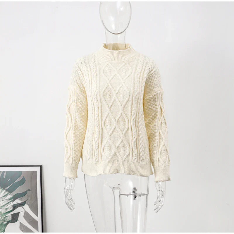 Thick Twisted Sweater Autumn Long Sleeve O-neck Female Knitted Pullover Loose Lady Kintwear Tops