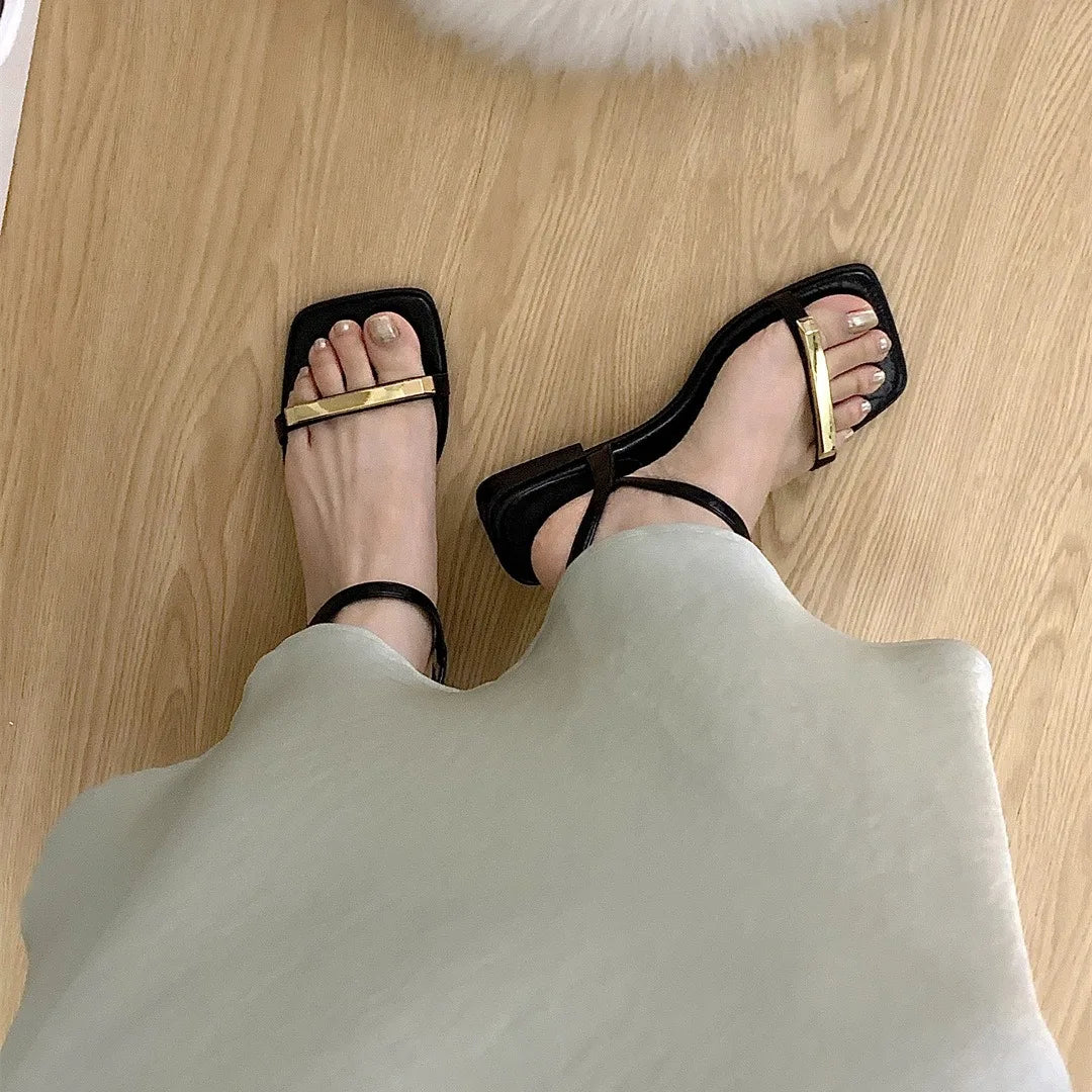 Sandals Block Heels Clear Shoes Suit Female Beige Buckle Strap Open Toe New Chunky Low Black Comfort Peep Pu