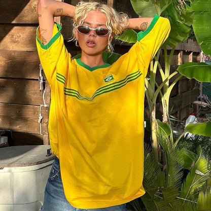 Hip Hop Europe and the United States Spring and Summer ’s Round Neck Letter Print Loose Short-sleeved T-shirt