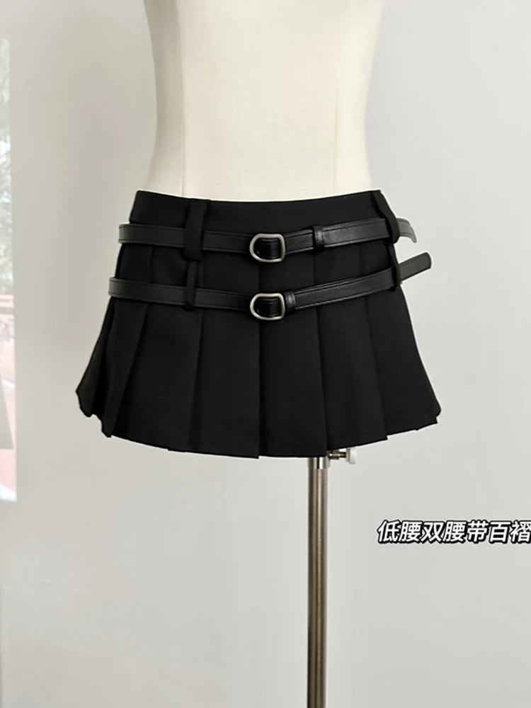 Fall Jk Preppy Style Y2k Gyaru Outfits 2 Piece Set Knit Long Sleeve Crop Tops Blouses Tie + Mini Pleated Skirt With Belt