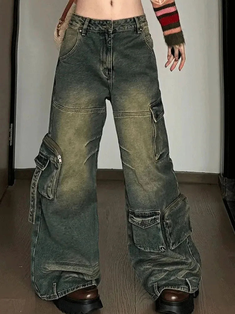 Japanese Trousers Baggy Cargo Pants Office Lady Wide Pants Long Jeans Cyber New Trend