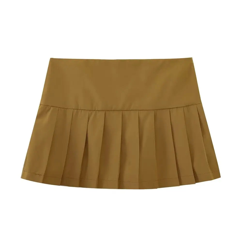 Summer Woman Stripe Slim Mini Skirts Side Zipper Stripe Skirt Low Waist Pleated Skirt With Lining Shorts
