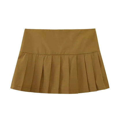 Summer Woman Stripe Slim Mini Skirts Side Zipper Stripe Skirt Low Waist Pleated Skirt With Lining Shorts
