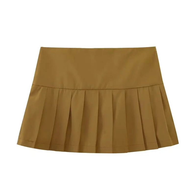Summer Woman Stripe Slim Mini Skirts Side Zipper Stripe Skirt Low Waist Pleated Skirt With Lining Shorts