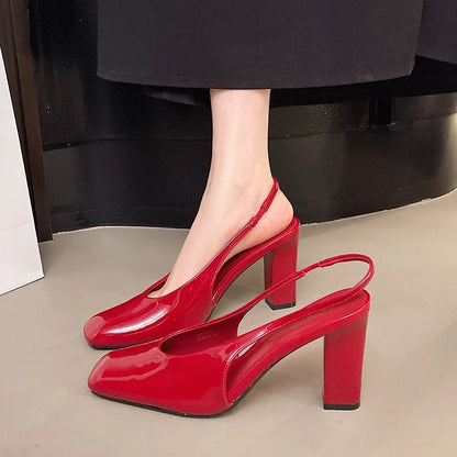 Patent Leather High Heels Square Toe Openheeled Dress Shoes Party Dress Shoes Large Size