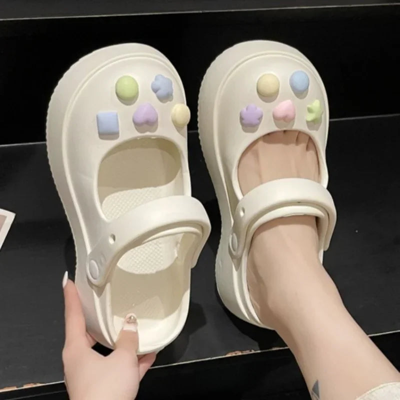 Platform Kawaii Slides Shoes White Summer Slippers and Sandals on Beach Thick Normal Top Designs Vip 39