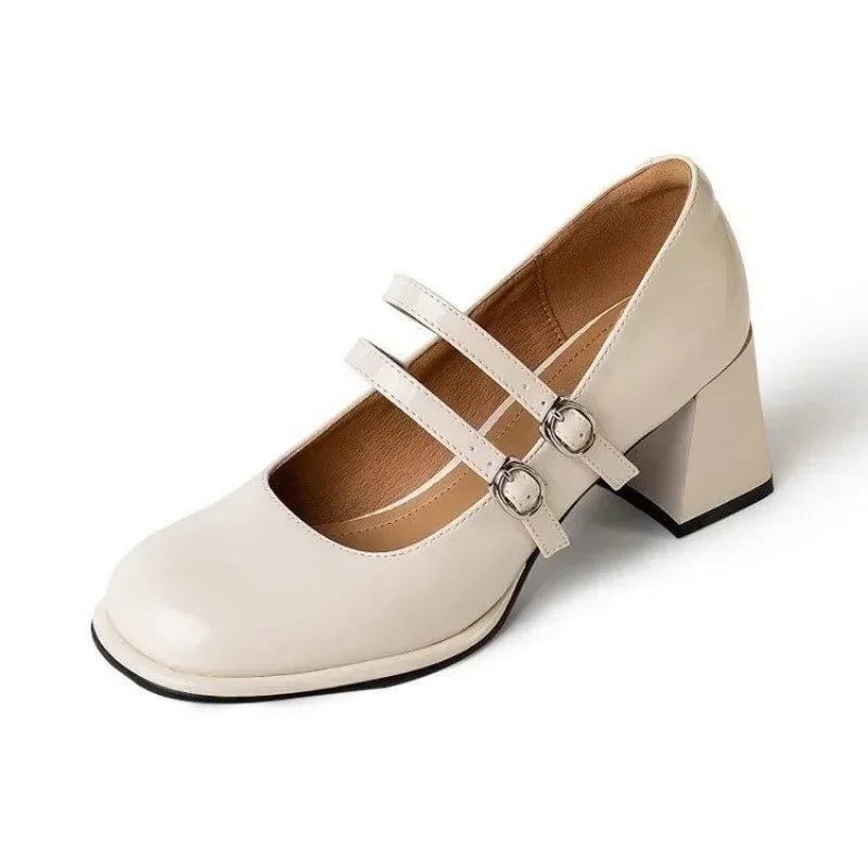 Mary Jane Shoes Square Toe High Heels Buckle Single Shoes Shallow Mouth Designer Party Dress Shoes