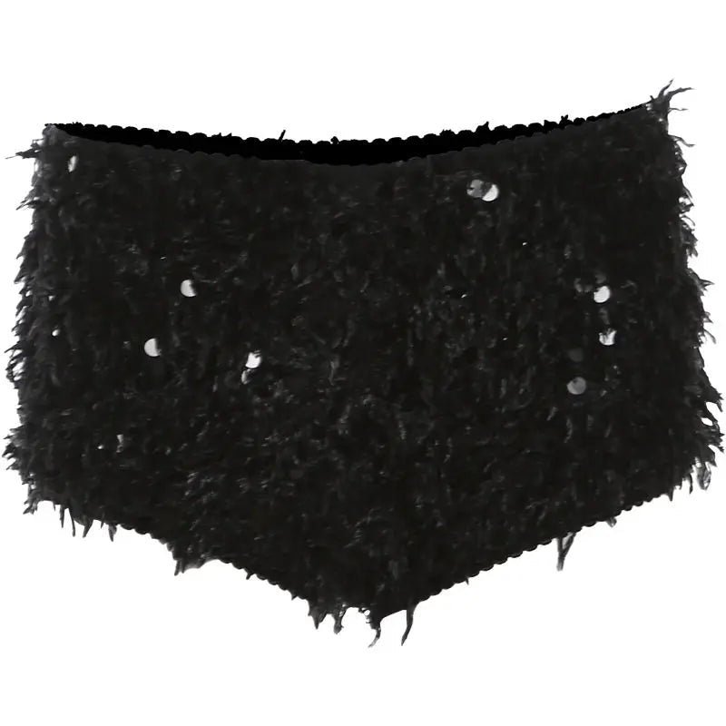 Spicy Girl Black Low Waist Shorts Summer New Glitter Furry Slimming Ultra Short Hot Pants for
